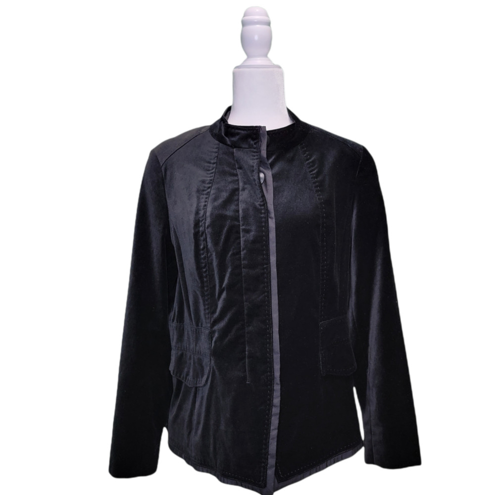 COLDWATER CREEK Velveteen Contrast Jacket Black Velvet Velour Blazer Sz 16